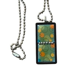 Vintage Domino Game Piece Necklace Multi Color Circles Ball Chain Accent 24”